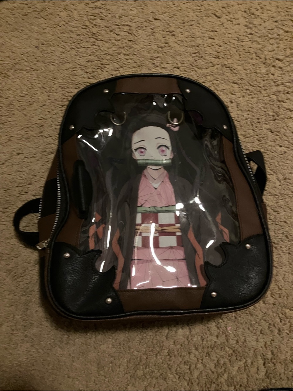 Demon Slayer Nezuko backpack with clear front pocket, used once